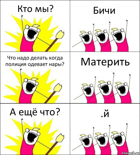 Кто мы? Бичи Что надо делать когда полиция одевает нары? Материть А ещё что? .й, Комикс кто мы