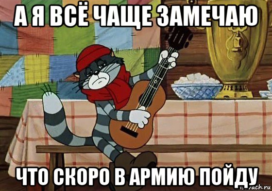 а я всё чаще замечаю что скоро в армию пойду, Мем Грустный Матроскин с гитарой