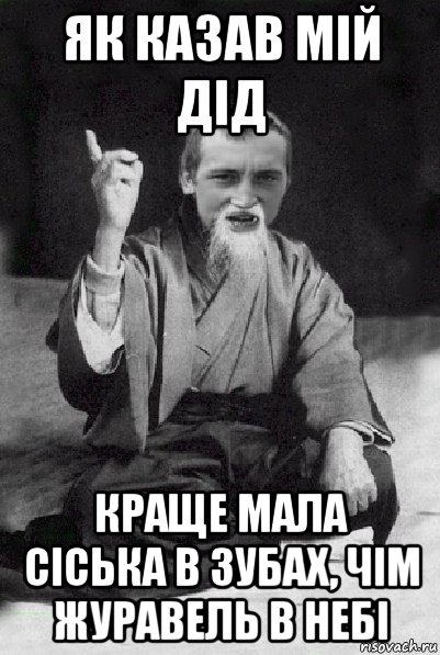 як казав мій дід краще мала сіська в зубах, чім журавель в небі, Мем Мудрий паца