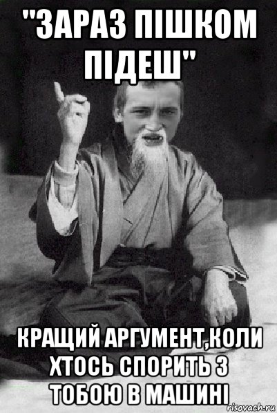 "зараз пішком підеш" кращий аргумент,коли хтось спорить з тобою в машині, Мем Мудрий паца