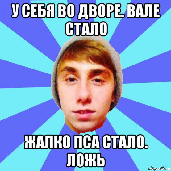 у себя во дворе. вале стало жалко пса стало. ложь
