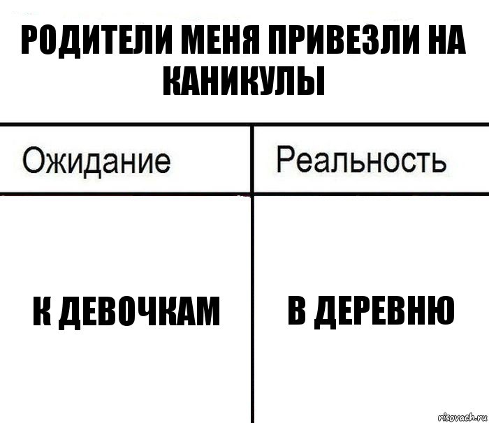 родители меня привезли на каникулы к девочкам в деревню, Комикс  Ожидание - реальность