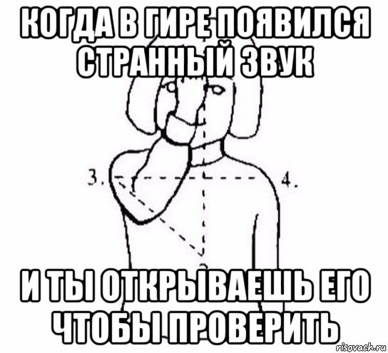 когда в гире появился странный звук и ты открываешь его чтобы проверить, Мем  Перекреститься