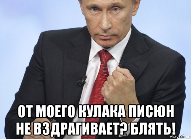  от моего кулака писюн не вздрагивает? блять!, Мем Путин показывает кулак