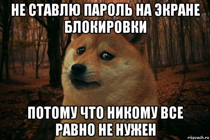 не ставлю пароль на экране блокировки потому что никому все равно не нужен, Мем SAD DOGE