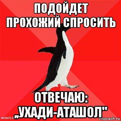 подойдет прохожий спросить отвечаю: ,,ухади-аташол", Мем  социально-агрессивный пингвин