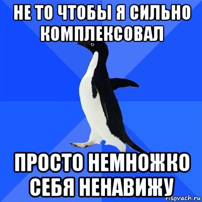 не то чтобы я сильно комплексовал просто немножко себя ненавижу, Мем  Социально-неуклюжий пингвин