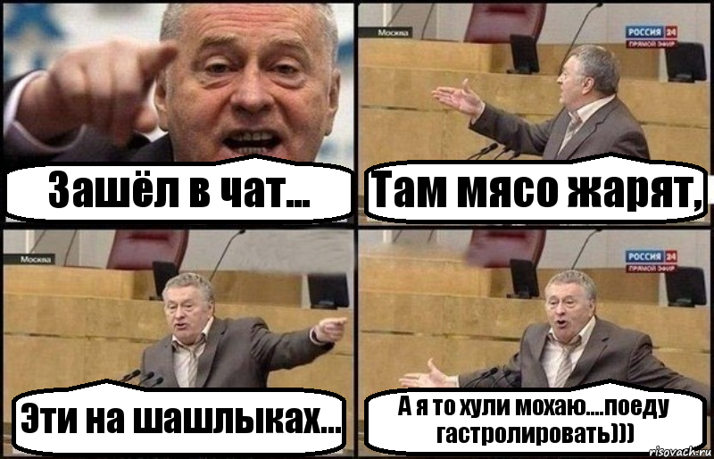 Зашёл в чат... Там мясо жарят, Эти на шашлыках... А я то хули мохаю....поеду гастролировать))), Комикс Жириновский