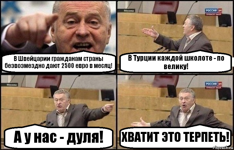 В Швейцарии гражданам страны безвозмездно дают 2500 евро в месяц! В Турции каждой школоте - по велику! А у нас - дуля! ХВАТИТ ЭТО ТЕРПЕТЬ!, Комикс Жириновский