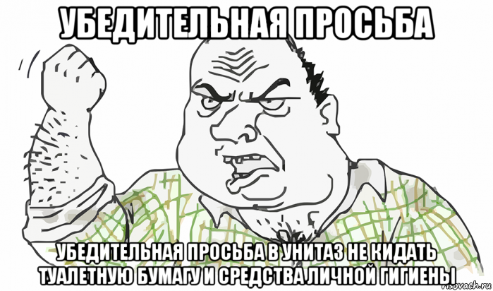 убедительная просьба убедительная просьба в унитаз не кидать туалетную бумагу и средства личной гигиены, Мем Будь мужиком