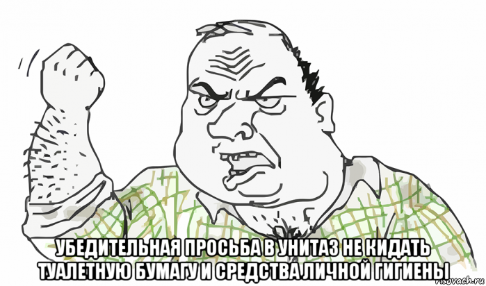  убедительная просьба в унитаз не кидать туалетную бумагу и средства личной гигиены, Мем Будь мужиком