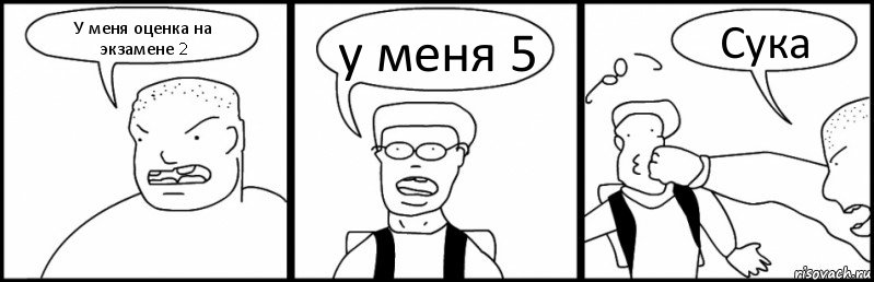 У меня оценка на экзамене 2 у меня 5 Сука