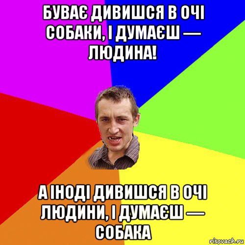 буває дивишся в очі собаки, і думаєш — людина! а іноді дивишся в очі людини, і думаєш — собака, Мем Чоткий паца