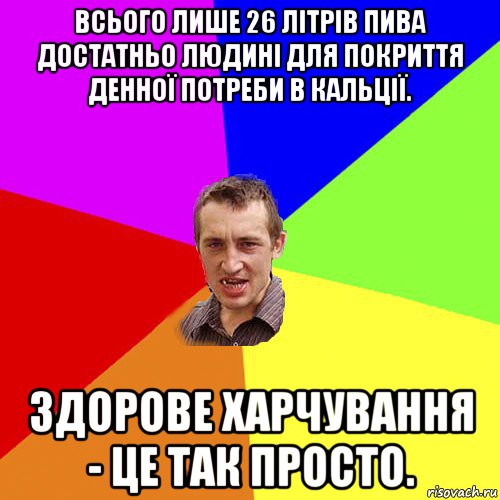 всього лише 26 літрів пива достатньо людині для покриття денної потреби в кальції. здорове харчування - це так просто., Мем Чоткий паца