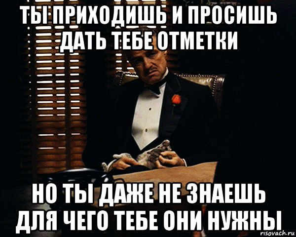 ты приходишь и просишь дать тебе отметки но ты даже не знаешь для чего тебе они нужны