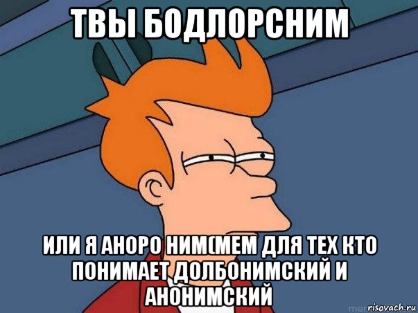 твы бодлорсним или я аноро ним(мем для тех кто понимает долбонимский и анонимский, Мем  Фрай (мне кажется или)