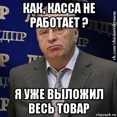 как, касса не работает ? я уже выложил весь товар, Мем Хватит это терпеть (Жириновский)