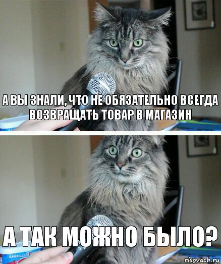 А вы знали, что не обязательно всегда возвращать товар в магазин А так можно было?, Комикс  кот с микрофоном