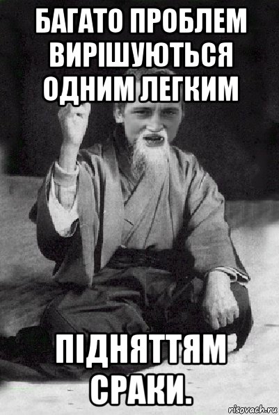 багато проблем вирішуються одним легким підняттям сраки., Мем Мудрий паца