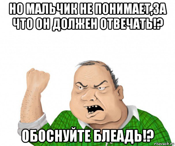 но мальчик не понимает,за что он должен отвечать!? обоснуйте блеадь!?, Мем мужик