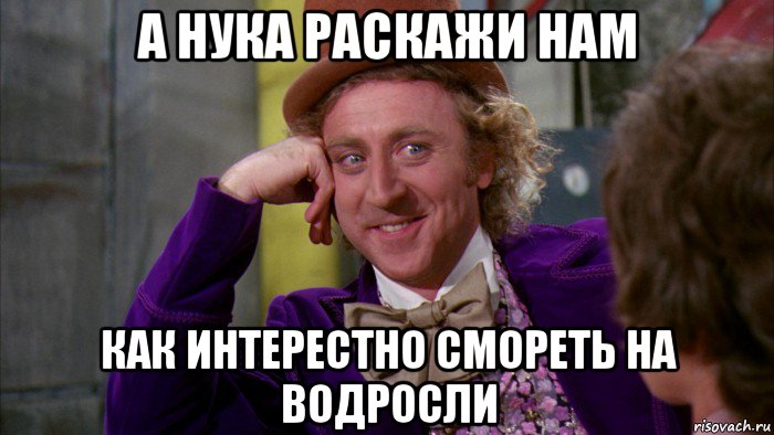 а нука раскажи нам как интерестно смореть на водросли, Мем Ну давай расскажи (Вилли Вонка)