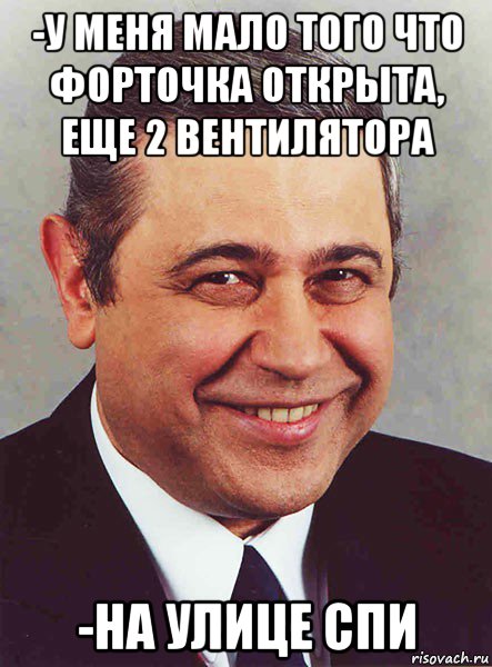 -у меня мало того что форточка открыта, еще 2 вентилятора -на улице спи, Мем петросян