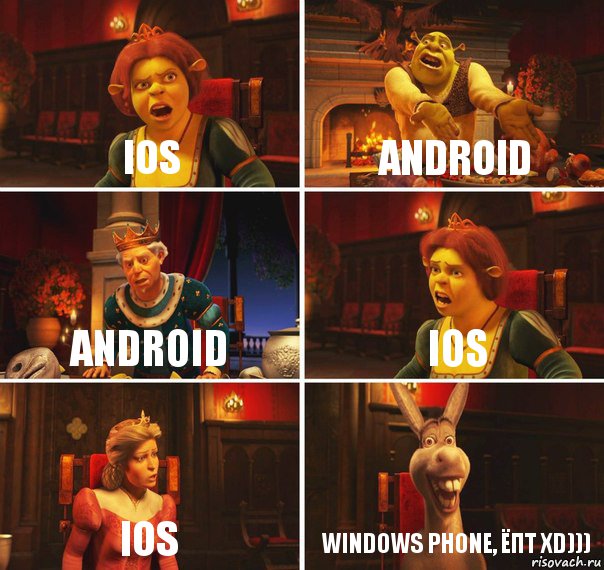 IOS ANDROID ANDROID IOS IOS WINDOWS PHONE, ЁПТ xD))), Комикс  Шрек Фиона Гарольд Осел