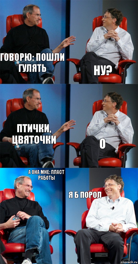 Говорю: пошли гулять Ну? птички, цвяточки О А она мне: пласт работы Я б порол, Комикс Стив Джобс и Билл Гейтс (6 зон)