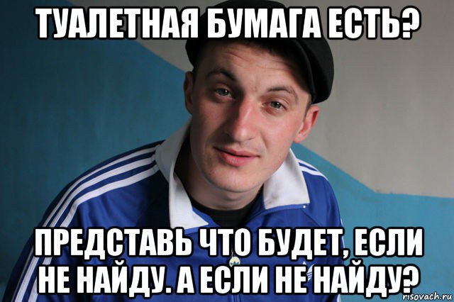 туалетная бумага есть? представь что будет, если не найду. а если не найду?, Мем Типичный гопник