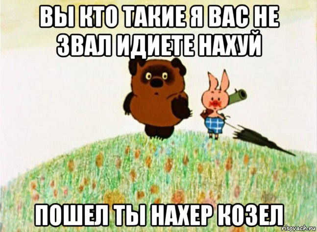вы кто такие я вас не звал идиете нахуй пошел ты нахер козел, Мем Винипух