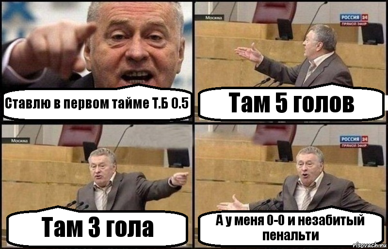 Ставлю в первом тайме Т.Б 0.5 Там 5 голов Там 3 гола А у меня 0-0 и незабитый пенальти, Комикс Жириновский