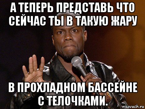 а теперь представь что сейчас ты в такую жару в прохладном бассейне с телочками., Мем  А теперь представь