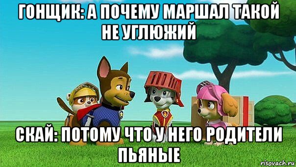 гонщик: а почему маршал такой не углюжий скай: потому что у него родители пьяные