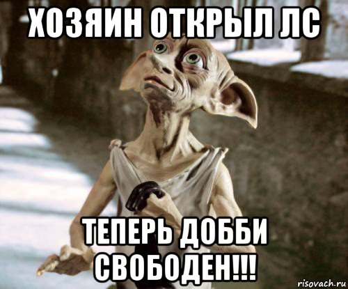 хозяин открыл лс теперь добби свободен!!!