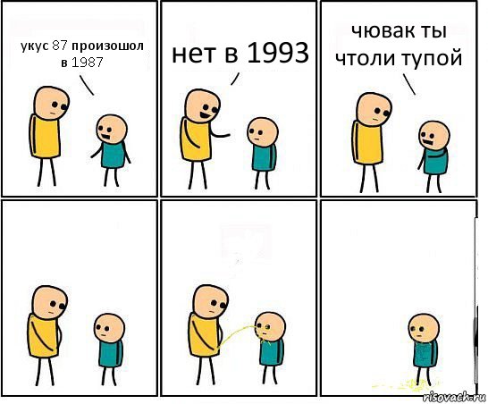 укус 87 произошол в 1987 нет в 1993 чювак ты чтоли тупой