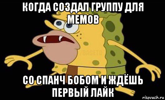 когда создал группу для мемов со спанч бобом и ждёшь первый лайк, Мем Губка Боб дикарь