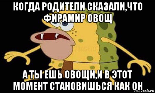 когда родители сказали,что фирамир овощ а ты ешь овощи,и в этот момент становишься как он, Мем Губка Боб дикарь