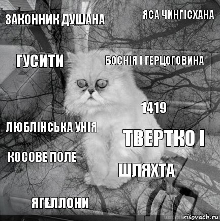 Законник Душана Твертко І Боснія і Герцоговина Ягеллони Люблінська унія Яса Чингісхана Шляхта Гусити Косове поле 1419, Комикс  кот безысходность