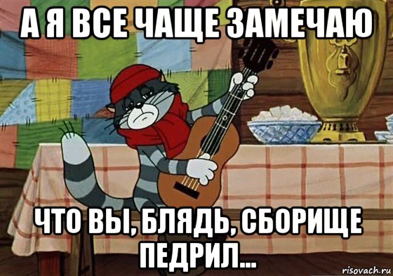 а я все чаще замечаю что вы, блядь, сборище педрил..., Мем Грустный Матроскин с гитарой