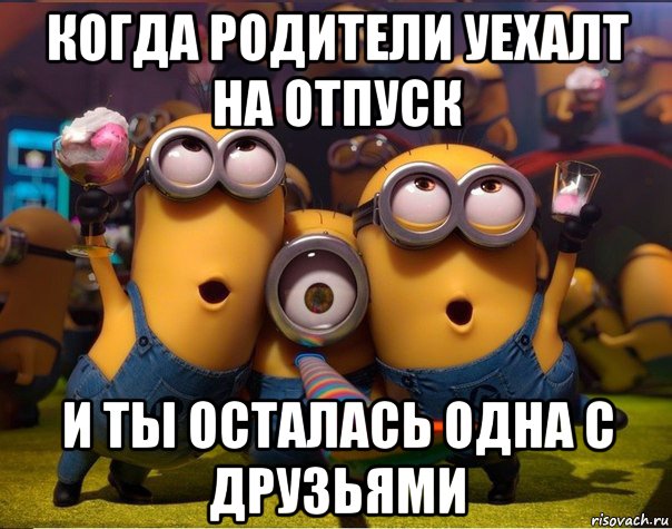 когда родители уехалт на отпуск и ты осталась одна с друзьями, Мем   миньоны