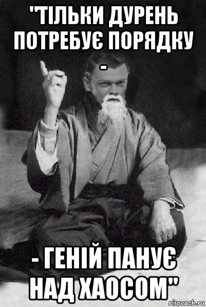 "тільки дурень потребує порядку - - геній панує над хаосом", Мем Мудрий Виталька