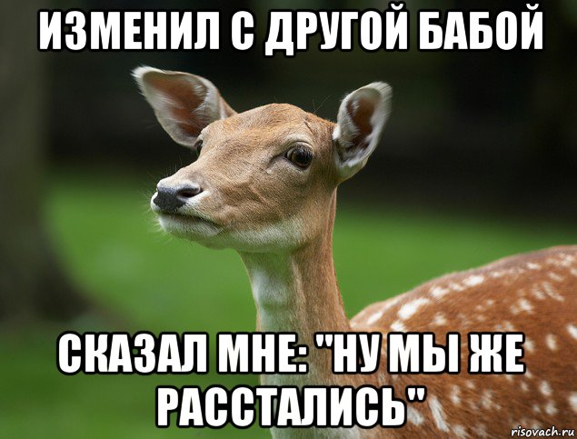 изменил с другой бабой сказал мне: "ну мы же расстались"