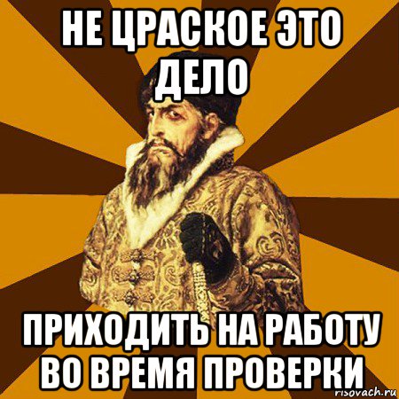 не цраское это дело приходить на работу во время проверки, Мем Не царское это дело