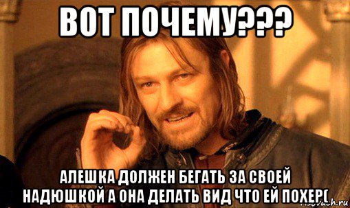 вот почему??? алешка должен бегать за своей надюшкой а она делать вид что ей похер(, Мем Нельзя просто так взять и (Боромир мем)