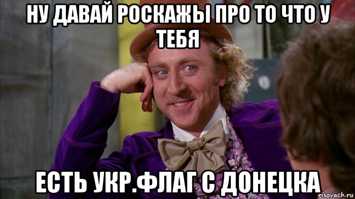 ну давай роскажы про то что у тебя есть укр.флаг с донецка, Мем Ну давай расскажи (Вилли Вонка)