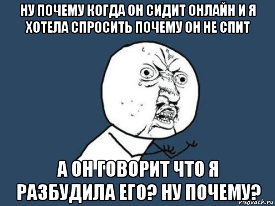 ну почему когда он сидит онлайн и я хотела спросить почему он не спит а он говорит что я разбудила его? ну почему?, Мем Ну почему