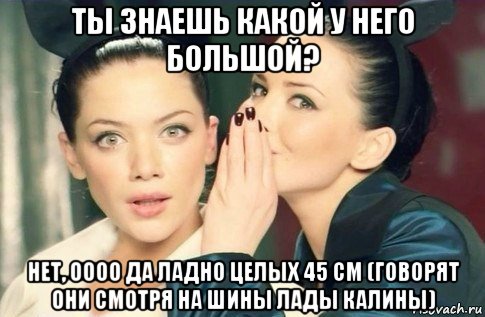 ты знаешь какой у него большой? нет, оооо да ладно целых 45 см (говорят они смотря на шины лады калины), Мем  Он