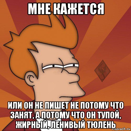 мне кажется или он не пишет не потому что занят, а потому что он тупой, жирный, ленивый тюлень, Мем ОР Мне кажется или