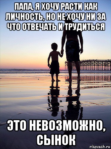 папа, я хочу расти как личность, но не хочу ни за что отвечать и трудиться это невозможно, сынок, Мем отец и сын