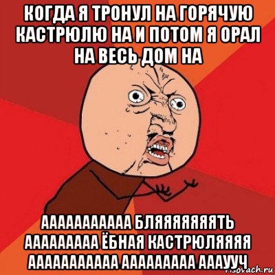 когда я тронул на горячую кастрюлю на и потом я орал на весь дом на ааааааааааа бляяяяяяять ааааааааа ёбная кастрюляяяя ааааааааааа ааааааааа аааууч, Мем Почему